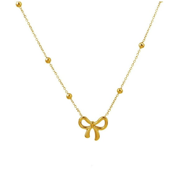 Bow Necklace Women's Bowknot Choker Necklace 14K Gold Plated Ribbon Choker R4 P2F4