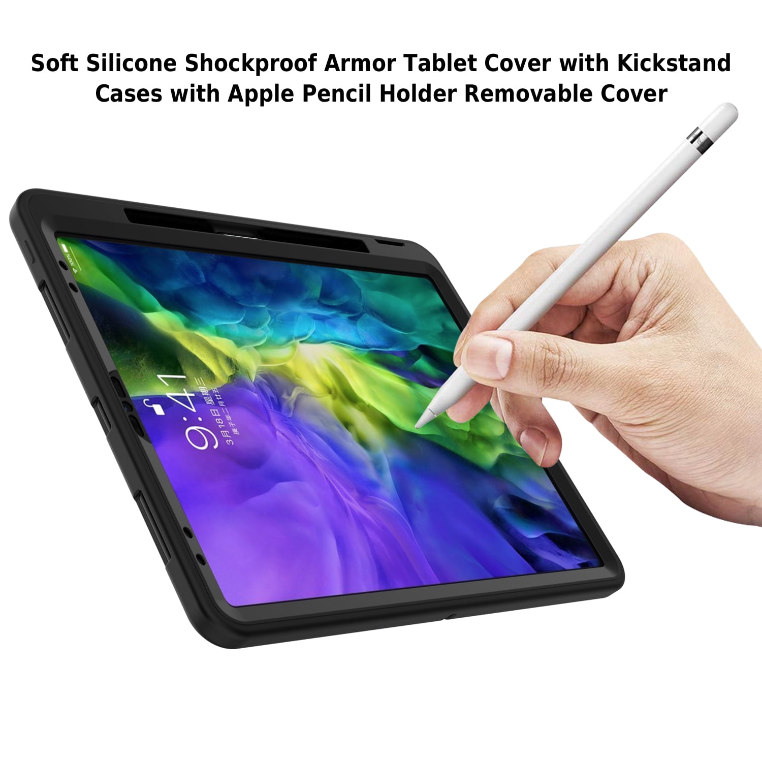 Dteck for iPad Pro 12.9 Inch Case 2022 6th Generation, Heavy Duty Military Grade Drop Protection Shockproof With Kickstand Case with Pencil Holder for 12.9 inch iPad Pro 6th/5th/4th/3rd Gen,Black