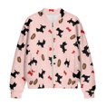 thumbnail image 4 of SCRAWLGOD Dog Bone Spots Print Black Full Zip Up Sweatshirt for Women Crewneck No Hood Fall Winter Trendy Casual Loose Long Sleeve Workout Jacket with Pockets for Daily Wear, XXL, 4 of 7