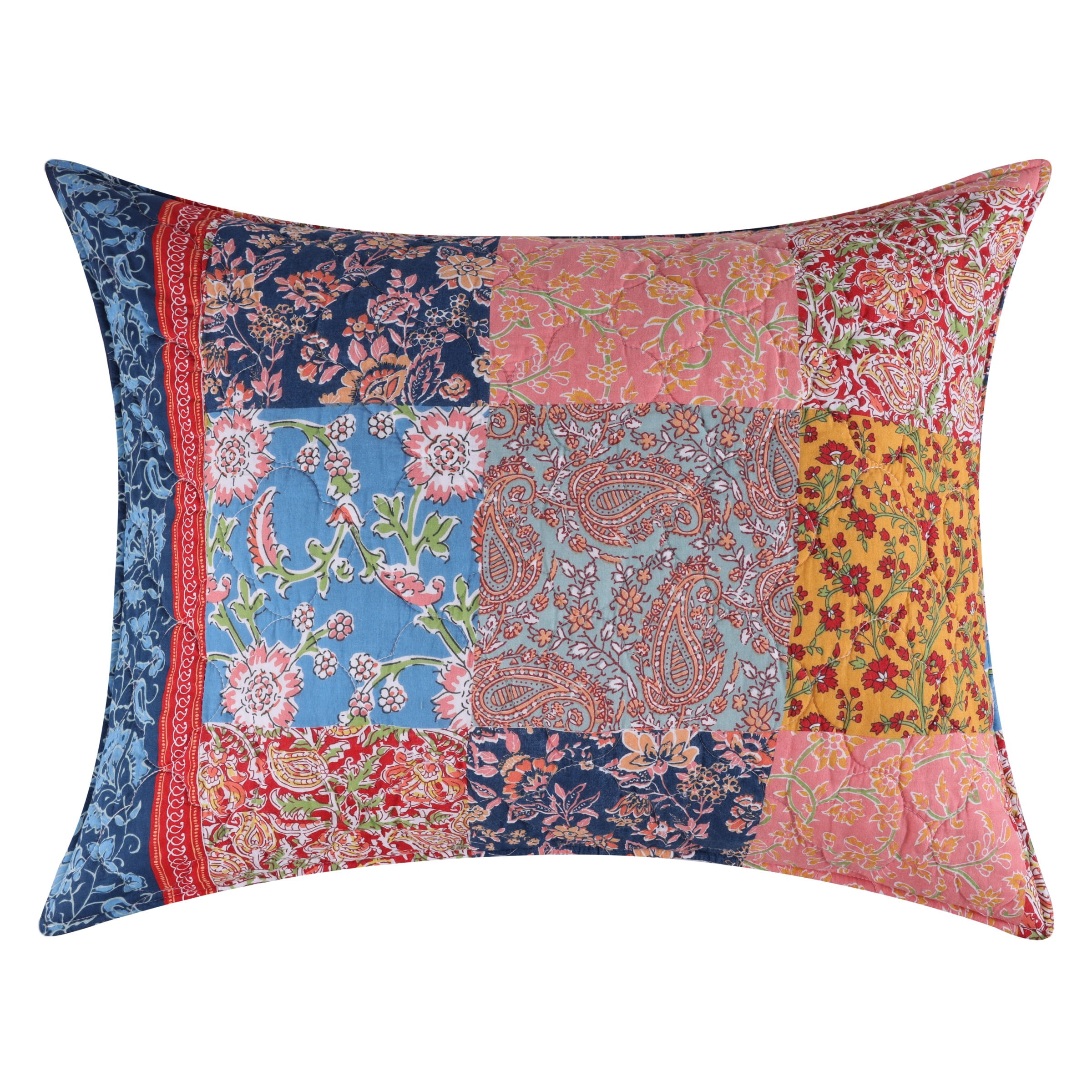 Greenland Home Fashions Tangier Cotton-Rich Quilted Patchwork Print Pillow Sham, All Ages, King