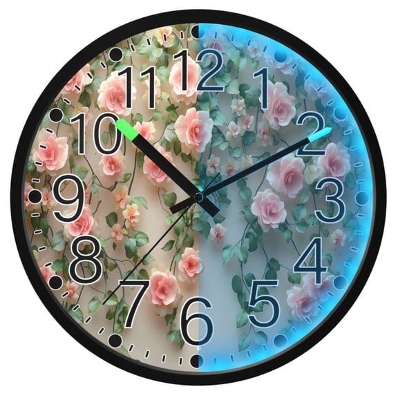 Ryvnso 3d Flower Roses 12 Inch Night Light Wall Clock Silent Battery Operated Luminous Clocks