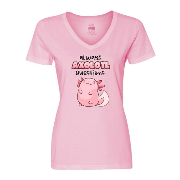 Inktastic Always Axolotl Questions Cute Curious Axolotl Women's V-Neck T-Shirt