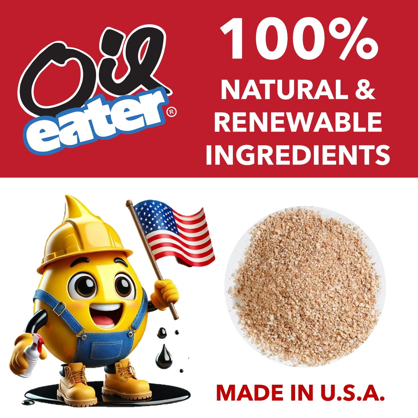 Oil Eater Rapid Clean Absorbent for Spills, 1.6lb Absorbs 1 Gallon Oil & Water