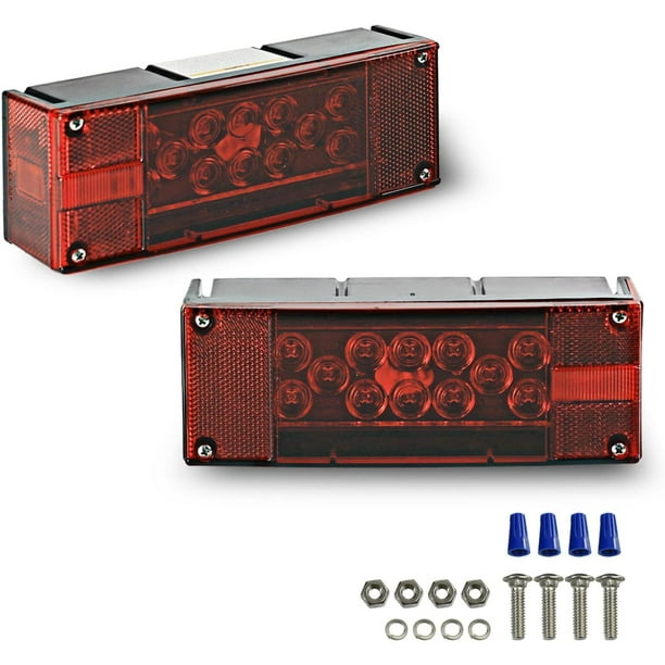 Wellmax 12V LED Trailer Lights, Submersible and Waterproof Low Profile Rectangular Tail Lights