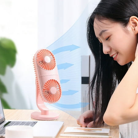 

Dual-Turbine Blade Handheld 3 Gear Home Office Room Table Desktop Air Cooler Fan Pink ABS PC