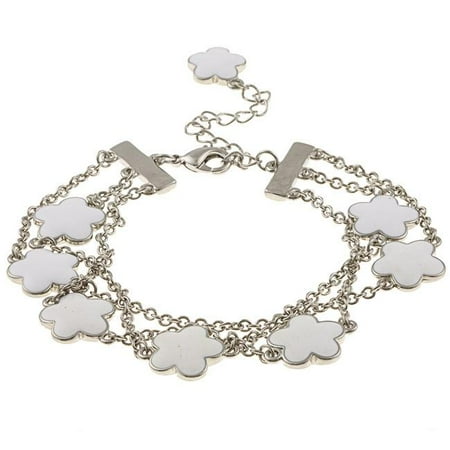 Zirconmania 610B-2568-WH-R Silvertone White Enamel Three Strand Bracelet