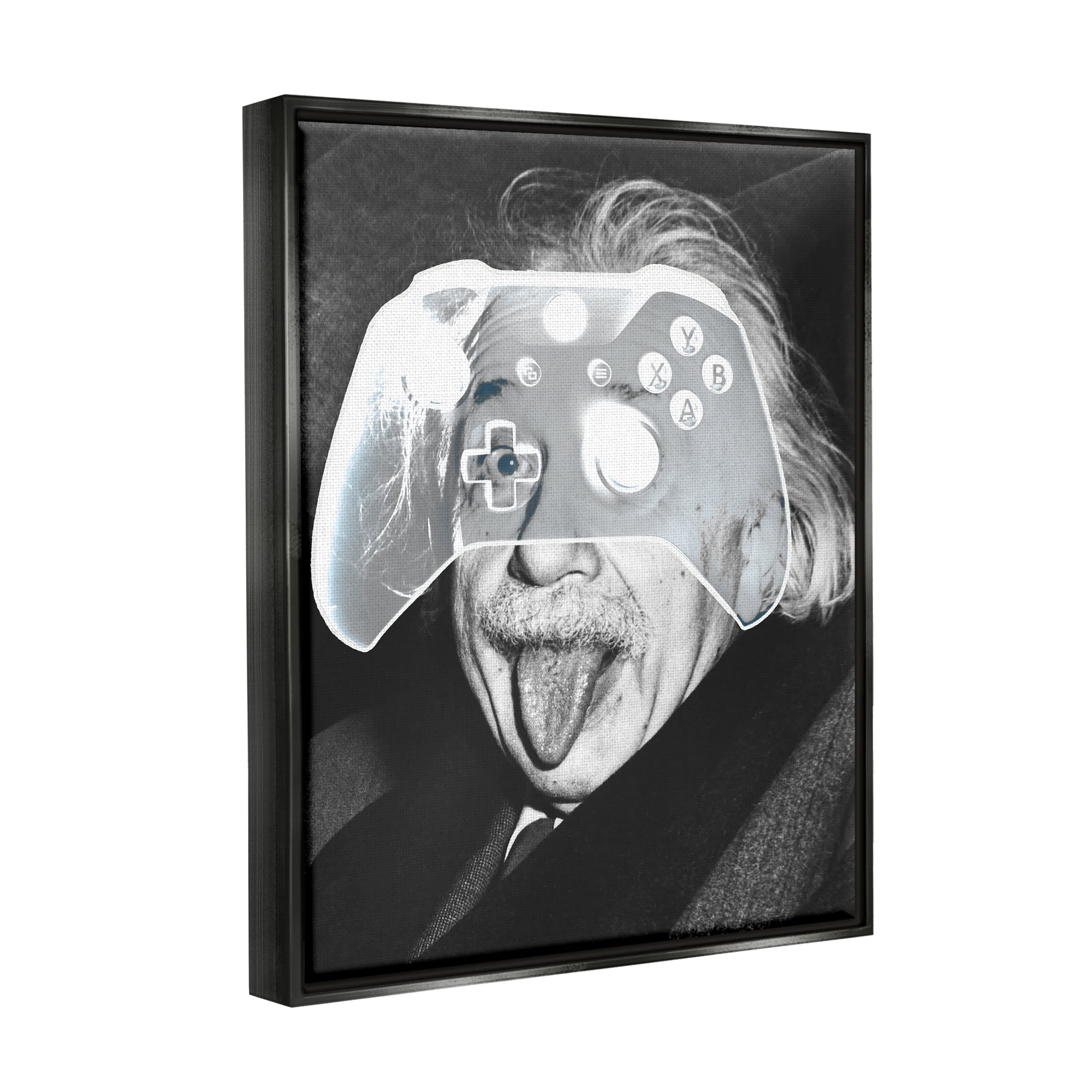 Stupell Industries Funny Einstein Game Controller Art for Kids Painting Black Floater Framed Art Print Wall Art