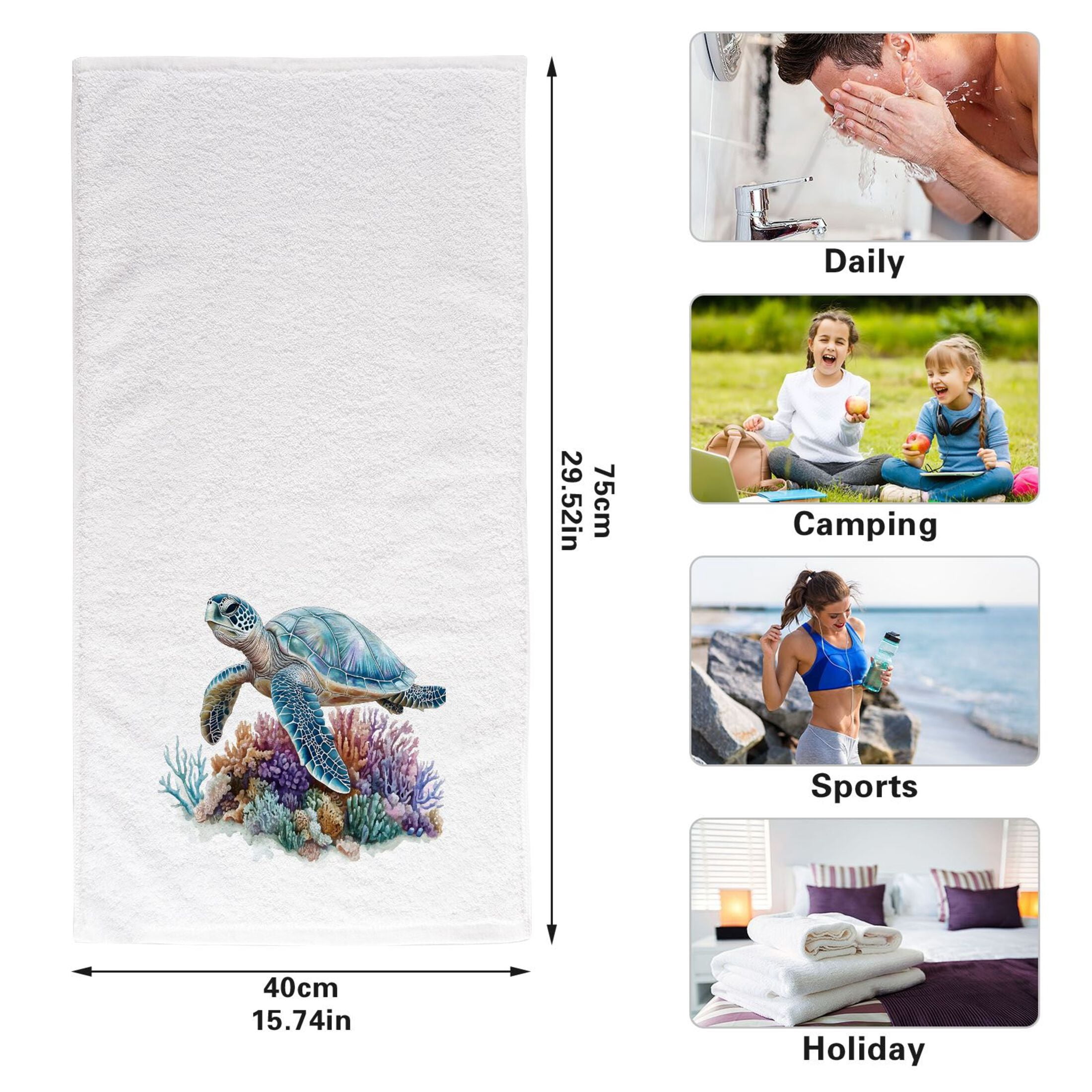 Ryvnso Sea Turtle Hand Towels Set for Bathroom Cotton Face Towel Decorative 15.5x29.5 inch