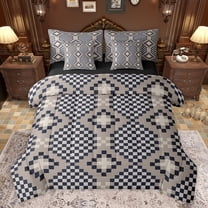 Feelyou Simple Buffalo Plaid Bedding Comforter Set 7pcs, Fashion Boho Aztec Abstract King Bedding Sets, Teens Adult Women Men Reversible Bed Sheets, Microfiber Bedroom Decor