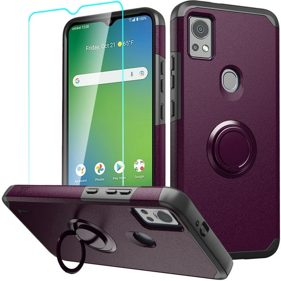 For Cricket Icon 5 Kickstand Tough Hybrid with 360° Rotate Ring Stand Magnetic PC TPU Shockproof   Screen Protectror Cover ,Xpm Phone Case [ Dark Purple ]