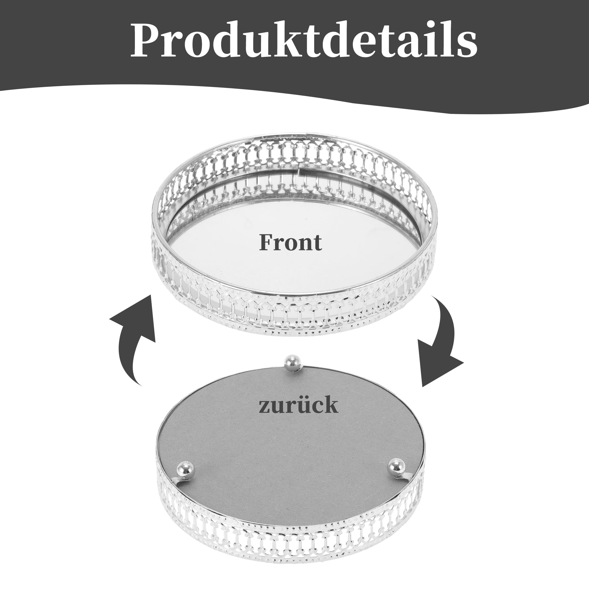 Unique Bargains Mirror Tray Round Metal Perfume Tray Glass Candle Serving Decorative Tray