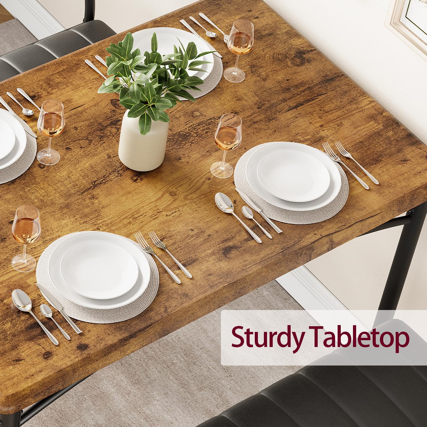 TROPOW Dining Table Set for 4, Kitchen Table with Upholstered Bench and 2 Chairs, Kitchen Table and Chairs Set, for Small Space, Apartment, Home, Kitchen, Retro