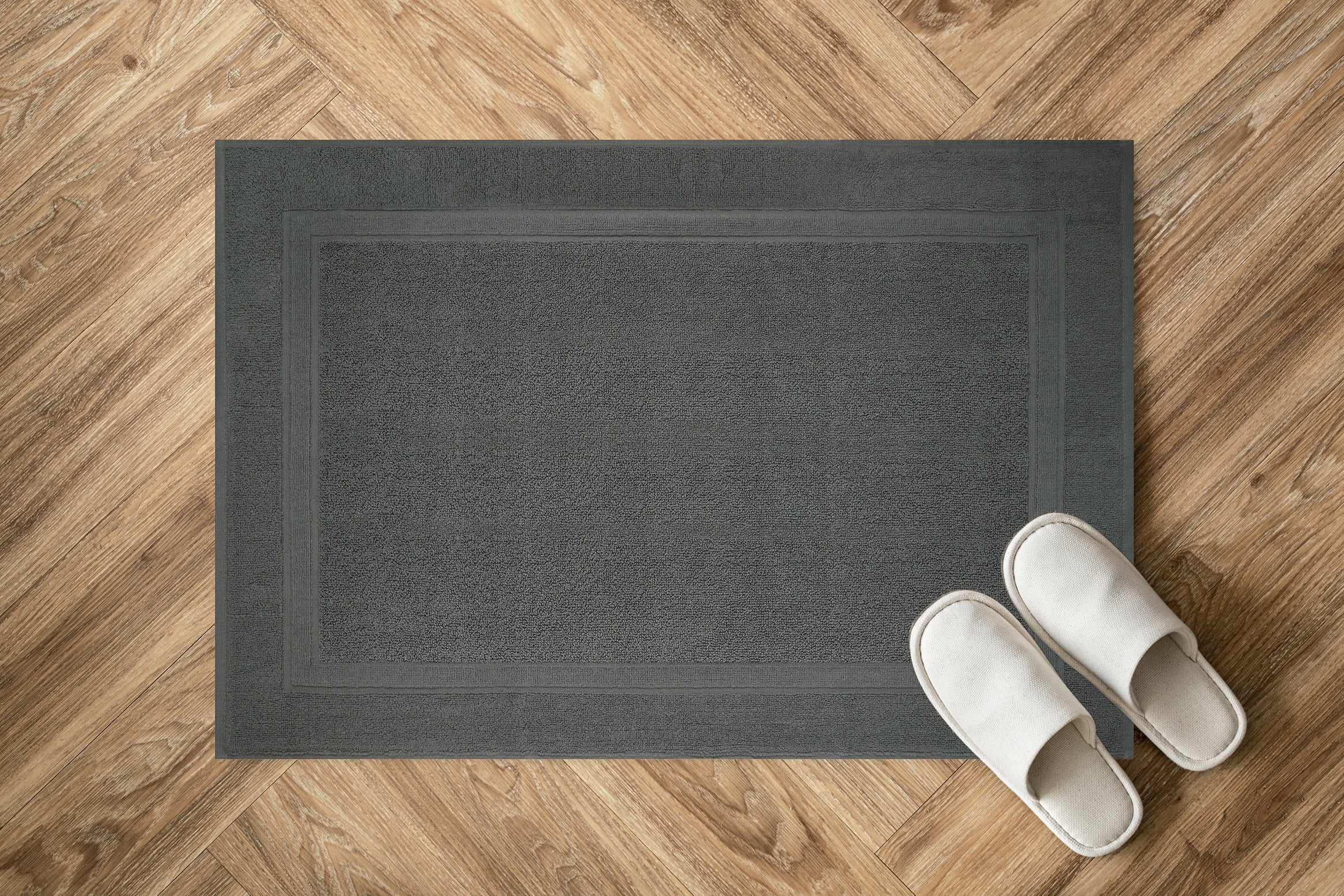 Premium Cotton Banded Dark Grey Bath Mats Pack of 2, 22x34 inches [Not a Bathroom Rug] - Infinitee Xclusives