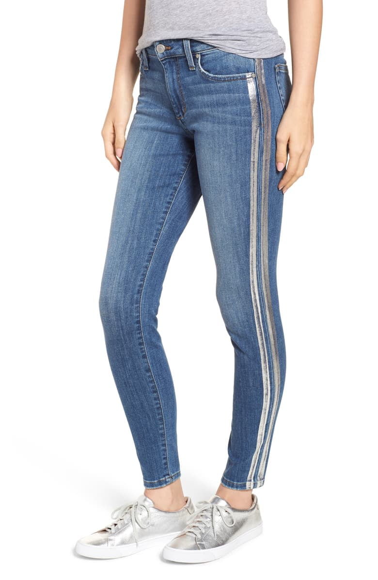 blue side stripe jeans