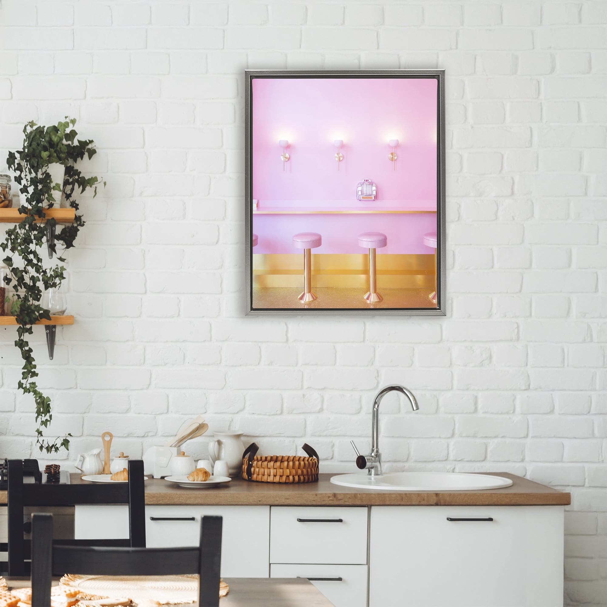 Stupell Industries Pink Retro Dessert Parlor Gray Framed Floater Canvas Wall Art, design by LISH Creative