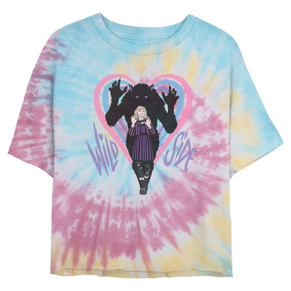 Juniors' Wednesday Wild Side Werewolf Heart Cropped T-Shirt