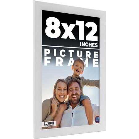12x8 White Wood Picture Frame - UV Acrylic, Foam Board Backing, Hanging Hardware