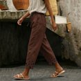 thumbnail image 4 of Flowy Pants for Women Casual High Waisted Wide Leg Loose Pant Plus Size Drawstring Split Hem Business Trousers with Pockets, 4 of 6