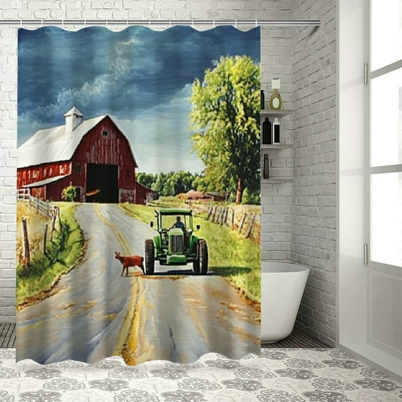 BCIIG Barn Tractor American Scene Shower Curtain Set 100% Polyester with Hooks for Bathroom Decoration 36"x72