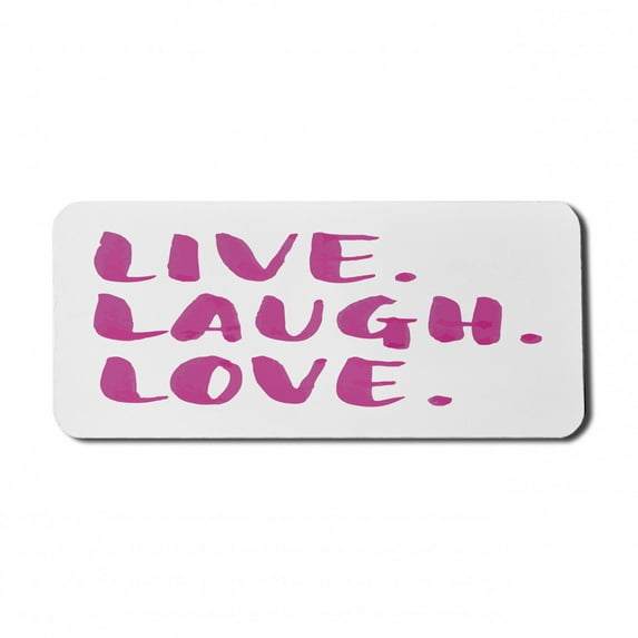 Live Laugh Love Computer Mouse Pad, Happy Life Message Calligraphy in Vibrant Tones Inspirational Theme, Rectangle Non-Slip Rubber Mousepad X-Large, 35" x 15" Gaming Size, Fuchsia White, by Ambesonne