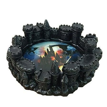 Fire Breathing Dragon Burning Medieval Castle Ashtray By Dwk