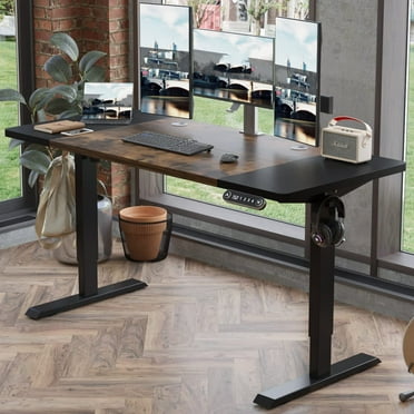 Electric Height Adjustable Standing Desk CometMin 63x 30 Inches Stand Up Desk Workstation Splice Board Home Office Computer Standing Table Ergonomic Desk (Black  Brown, 63x30'')