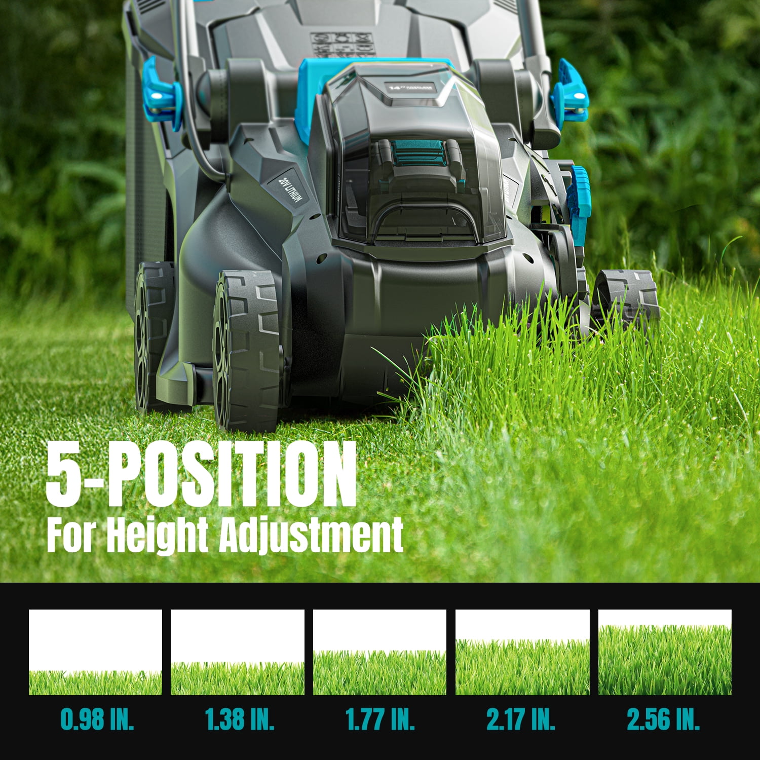 Mightymow Cordless Lawn Mower, 20V Electric Lawn Mowers, 13 inch, Brushless Motor, 5 Heights Adjustment, with 2*4.0Ah Battery and Charger, for Garden/Yard/Farm