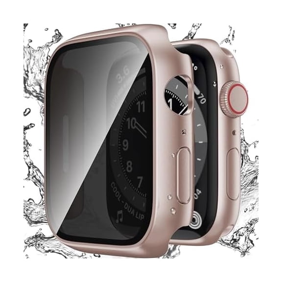 Waterproof Privacy Case Compatible with Apple Watch Series 11 10 42mm with Anti-peep Screen Protector, iWatch Face Cover Protective Bumper for iWatch Case 42mm Rose Gold