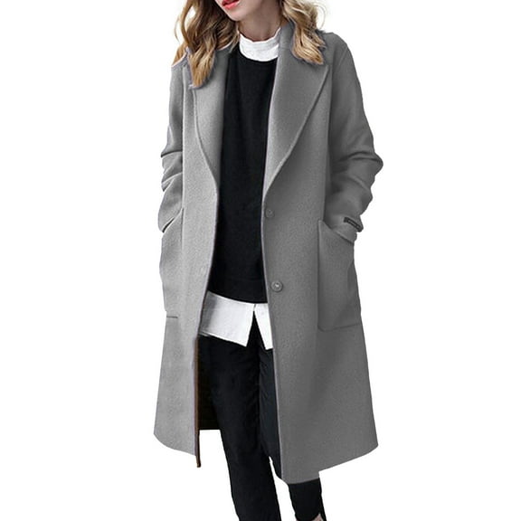 Niaviben Wool Winter Coats for Women Lapel Coat Longline Coat Winter Jackets for Women's Winter Coat Women's Jackets Coats for Women Gray L