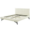 thumbnail image 3 of Contemporary Modern Urban Designer Bedroom Queen Size Platform Bed Frame, Fabric, Ivory White, 3 of 6