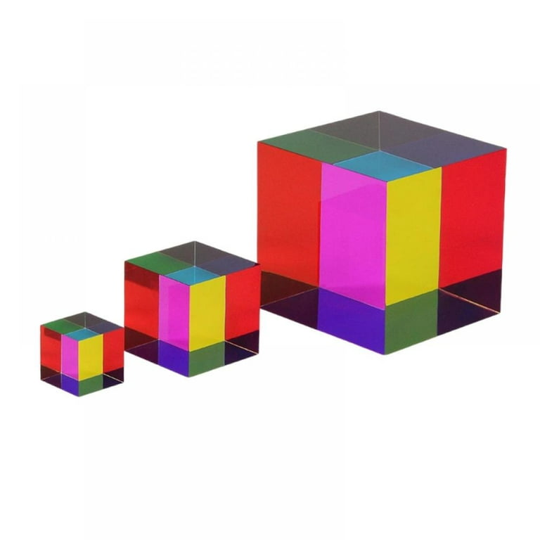 ECBANLI Mixing Color Cube, 1.6 inch Acrylic Glass Cube Prism, Multi-Color  Physics Toy and Desktop Decor, 2 Pack