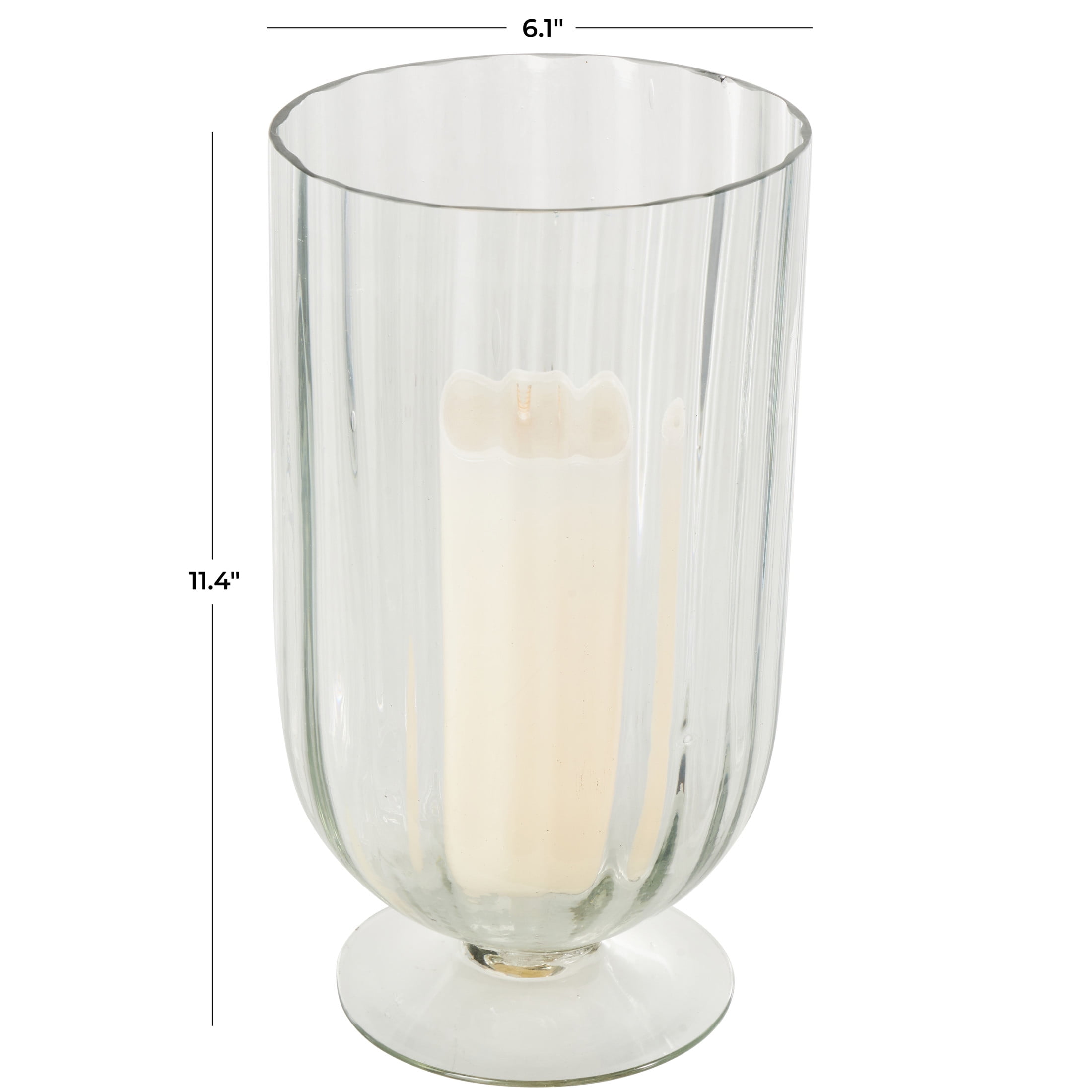 DecMode Glass Ribbed Fluted Candle Holder with Elevated Base