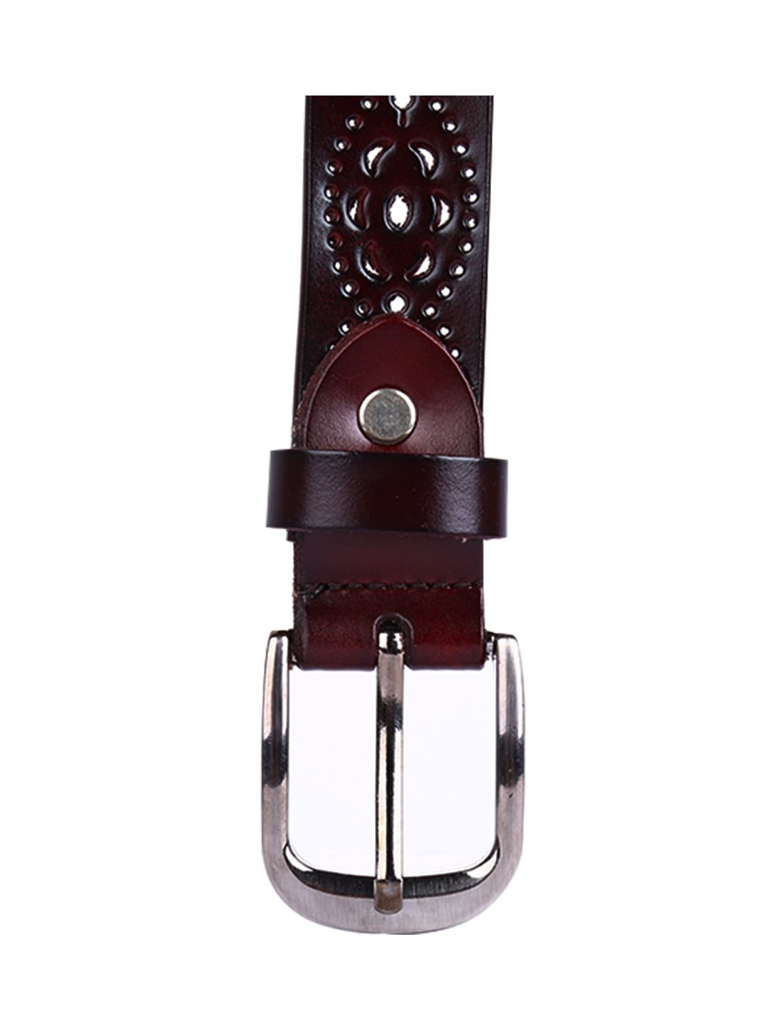Unique Bargains Women's Carved Multi-Hole Hollow Alloy Pin Buckle Faux Leather Belt