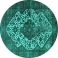 thumbnail image 1 of Ahgly Company Machine Washable Indoor Round Oriental Turquoise Blue Industrial Area Rugs, 8' Round, 1 of 4