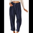 thumbnail image 2 of Pantalones Casuales de Cintura Alta y Pierna Recta para Mujer, Holgados y Cómodos, con Bolsillos Azul Marino M, 2 of 6