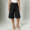 thumbnail image 4 of Qingpeng Womens Wrap Front Tie Waist Culottes High Waist Irregular Overlay Split Wide Leg Dressy Capri Pants Office Business Casual Pants, 4 of 6