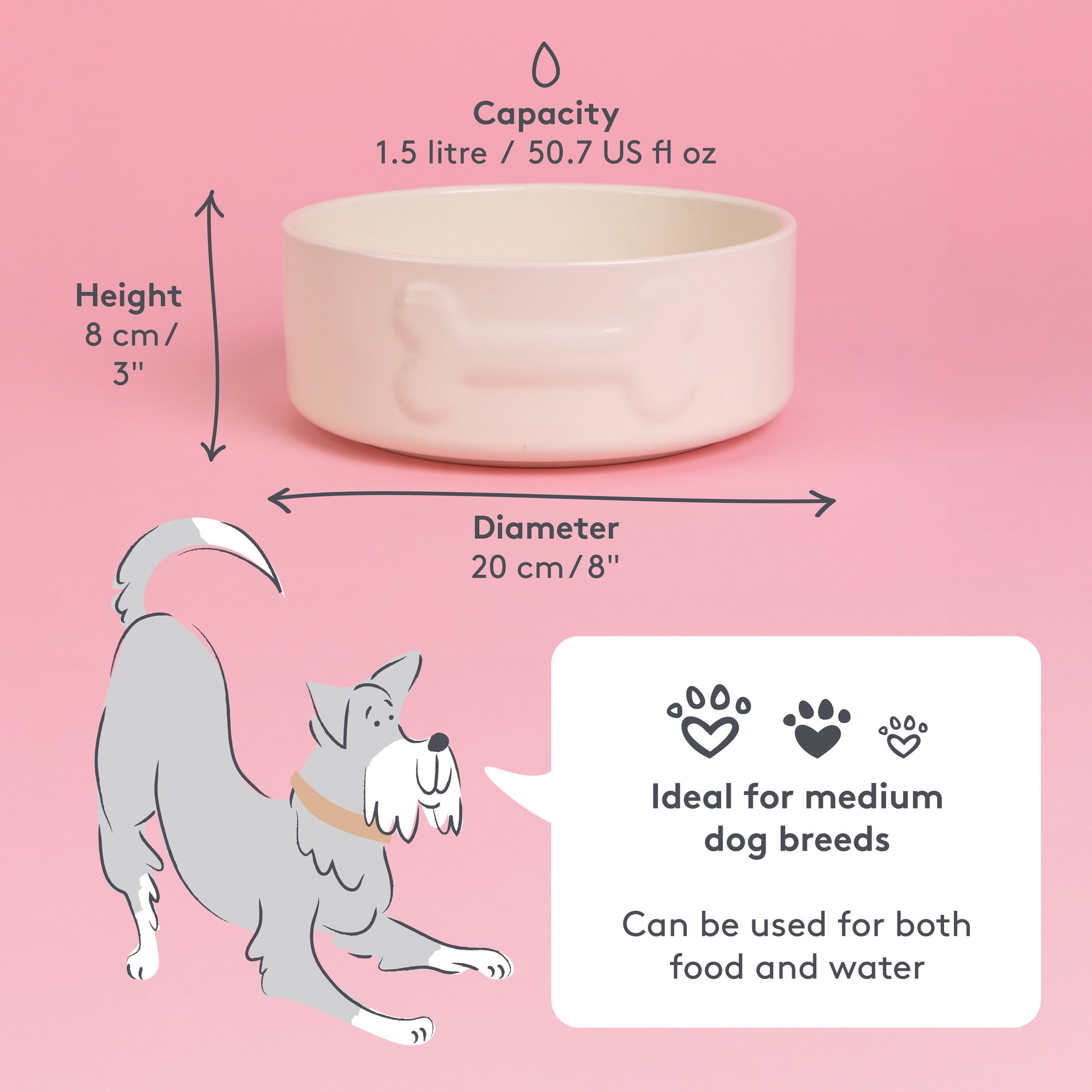 Mason Cash: Embossed Bone Dog Bowl - Cream - 8", 50.7oz - Durable Ceramic Food & Water Dish, Microwave & Dishwasher Safe, Pet Meal Feeding & Hydration