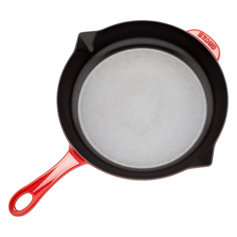 Staub Cast Iron - Fry Pans/ Skillets 10-inch, Daily pan with glass lid,  cherry