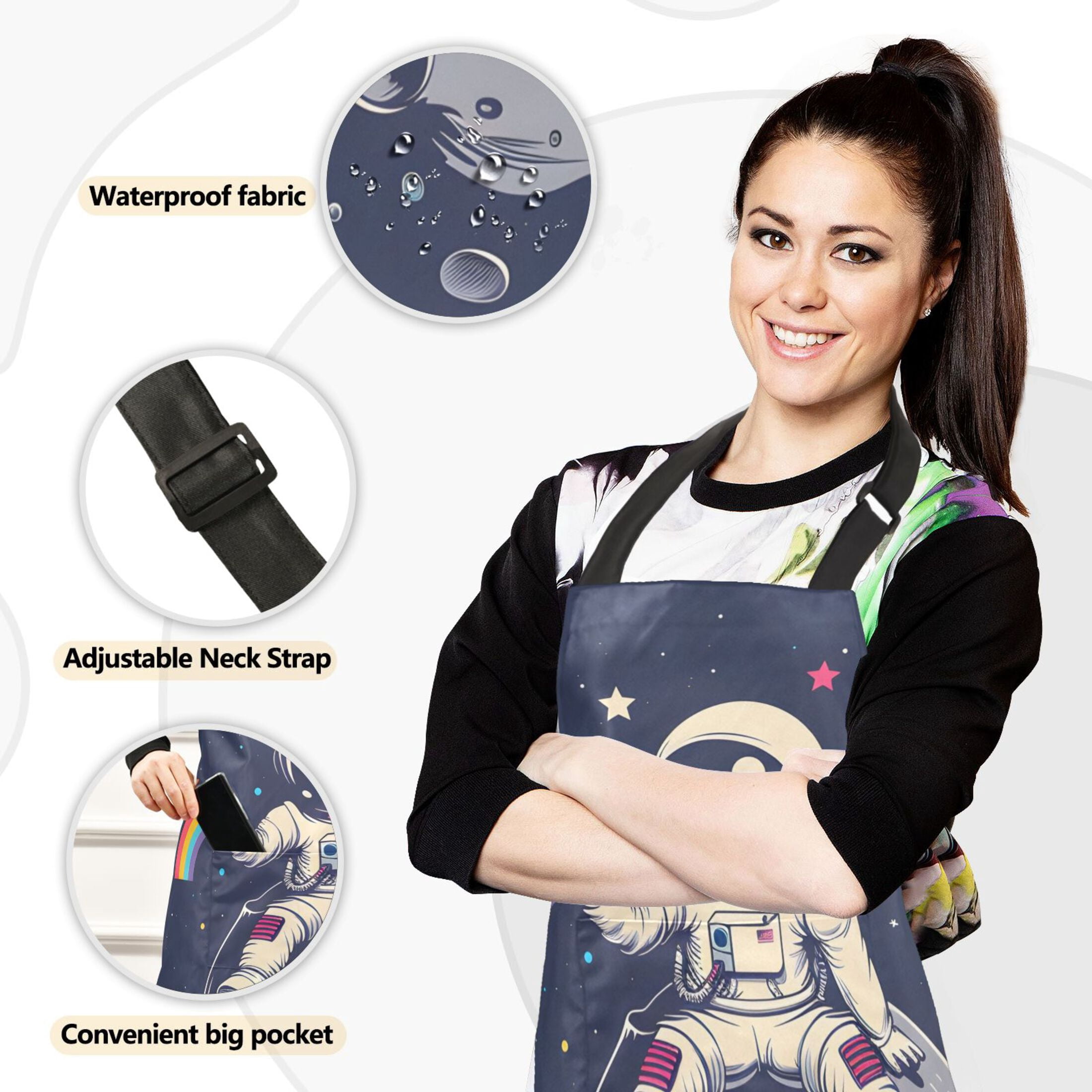 Astronaut on Moon 5 Pcs Kitchen Set Heat Resistant Oven Mitts and Non-Slip Pot Holders with Adjustable Cooking Apron