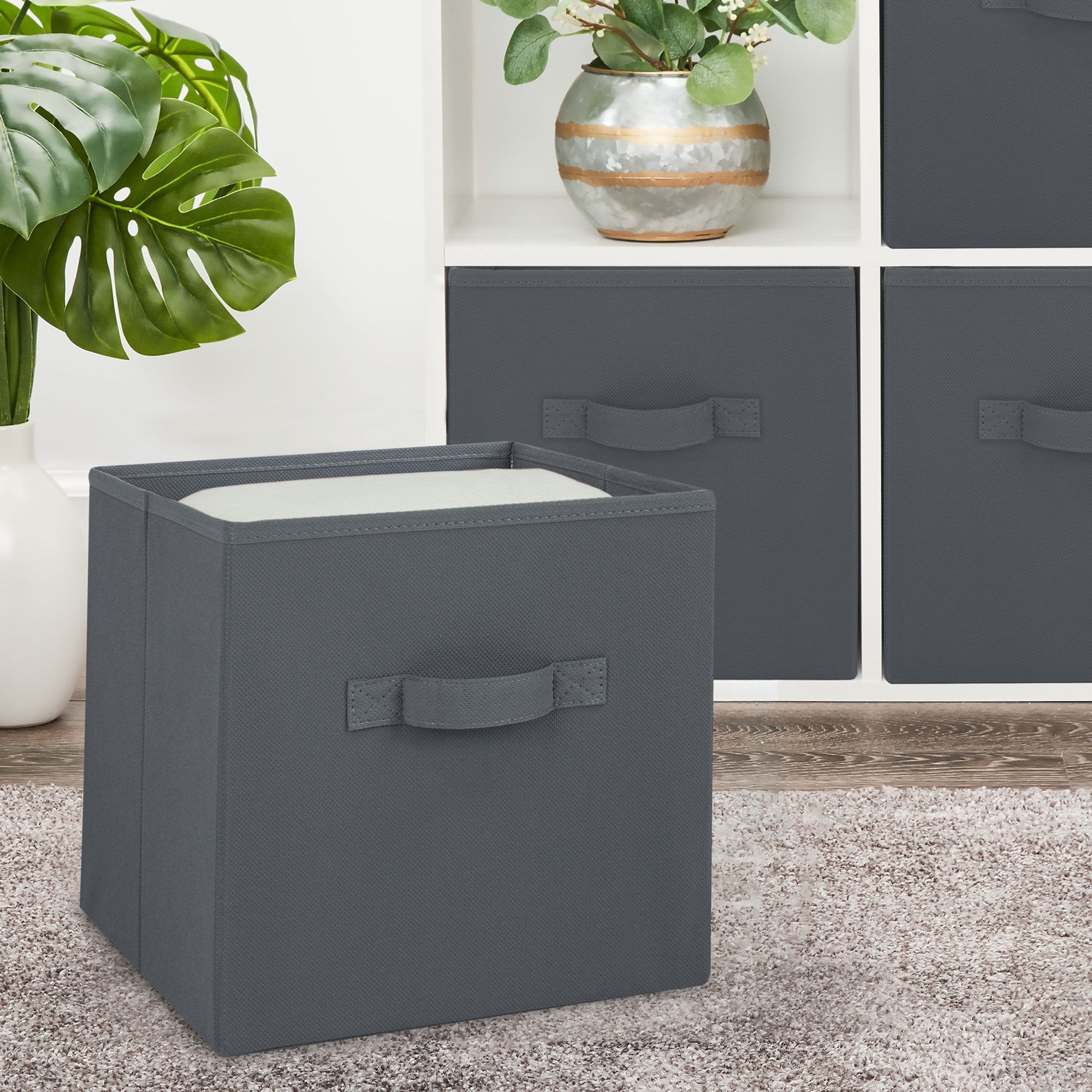 Mainstays Collapsible Cube Fabric Storage Bins (10.5" x 10.5"), 6 Pack, Gray Flannel