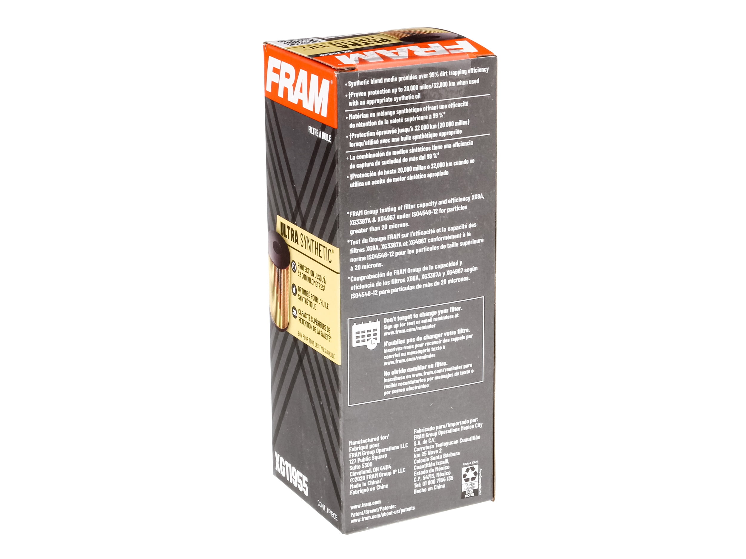 FRAM Ultra Synthetic Oil Filter, XG11955, 20K mile Replacement Filter for Select Vehicles