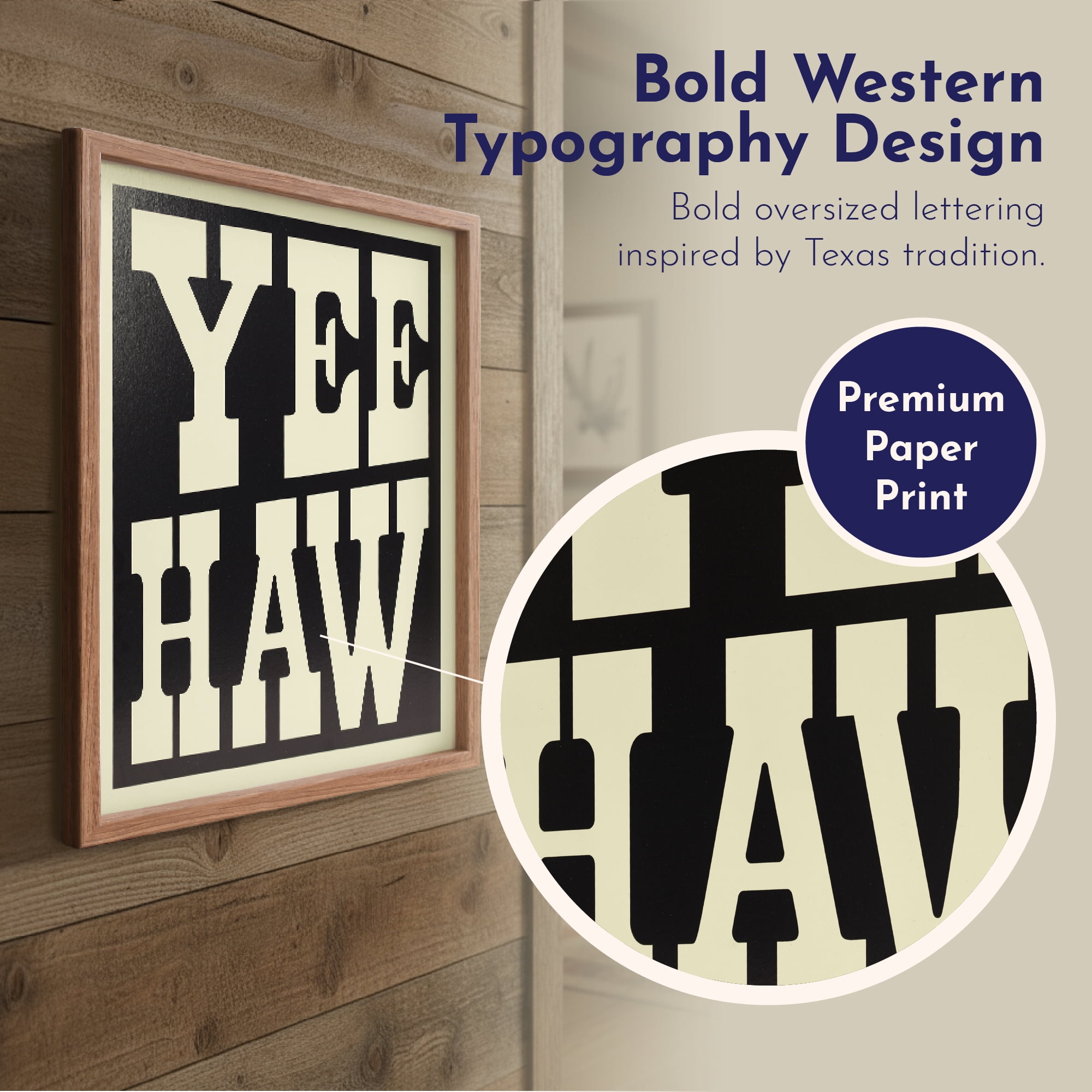 Crystal Art Gallery 15x19 Texas “YEE HAW” Wall Art Decor, Natural Framed Rustic Farmhouse Americana Western Typography Home Wall Decor