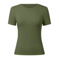 thumbnail image 5 of Womens Basic Ribbed T Shirts Summer Short Sleeve Solid Color Round Neck Slim Sexy Tees Crop Fashion Y2K Tops, 5 of 5