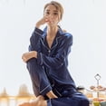 thumbnail image 1 of Pijama de manga larga de primavera y otoño, cárdigan de mujer, seda artificial, niña gordita, verano, seda de hielo, ropa de casa suelta, 1 of 4