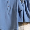 thumbnail image 3 of Two Piece Pants Sets Mens Two Piece Solid Cotton Linen Short Sleeve V Neck Tops and Shorts Set, 3 of 9