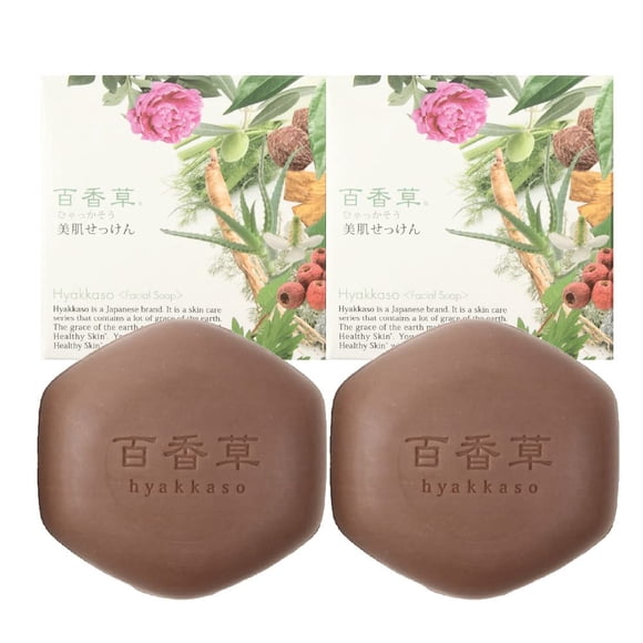 ??? Jabón facial de hierbas y minerales Hyakkaso | Cuidado de la piel con acné | Piel sensible seca y normal | Jabón facial y corporal | Cuidado de la piel japonés | 80 g 2,8 onzas (2)