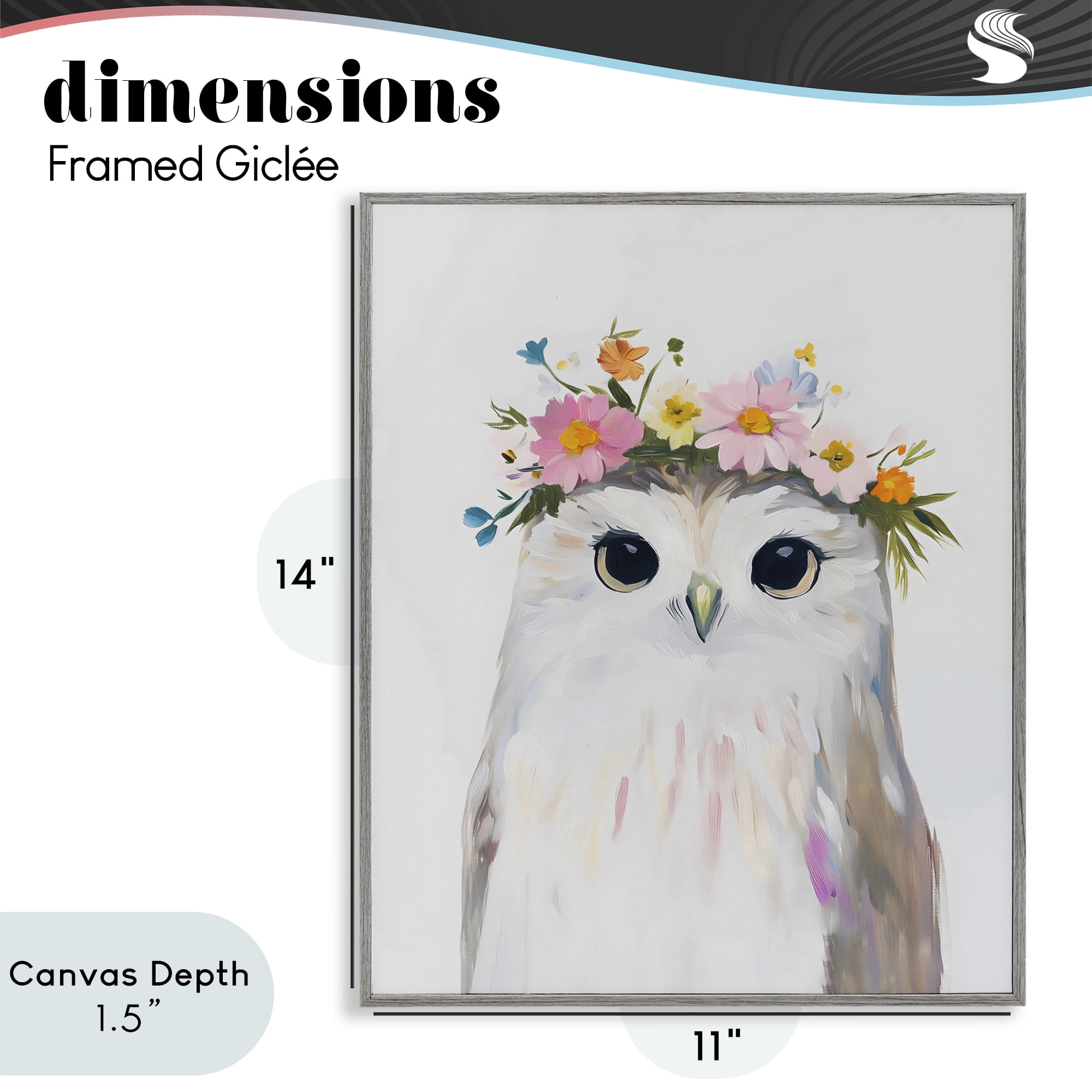 Stupell Industries Flower Crown Owl Gray Framed Giclee Art, design by The Prints Vibe