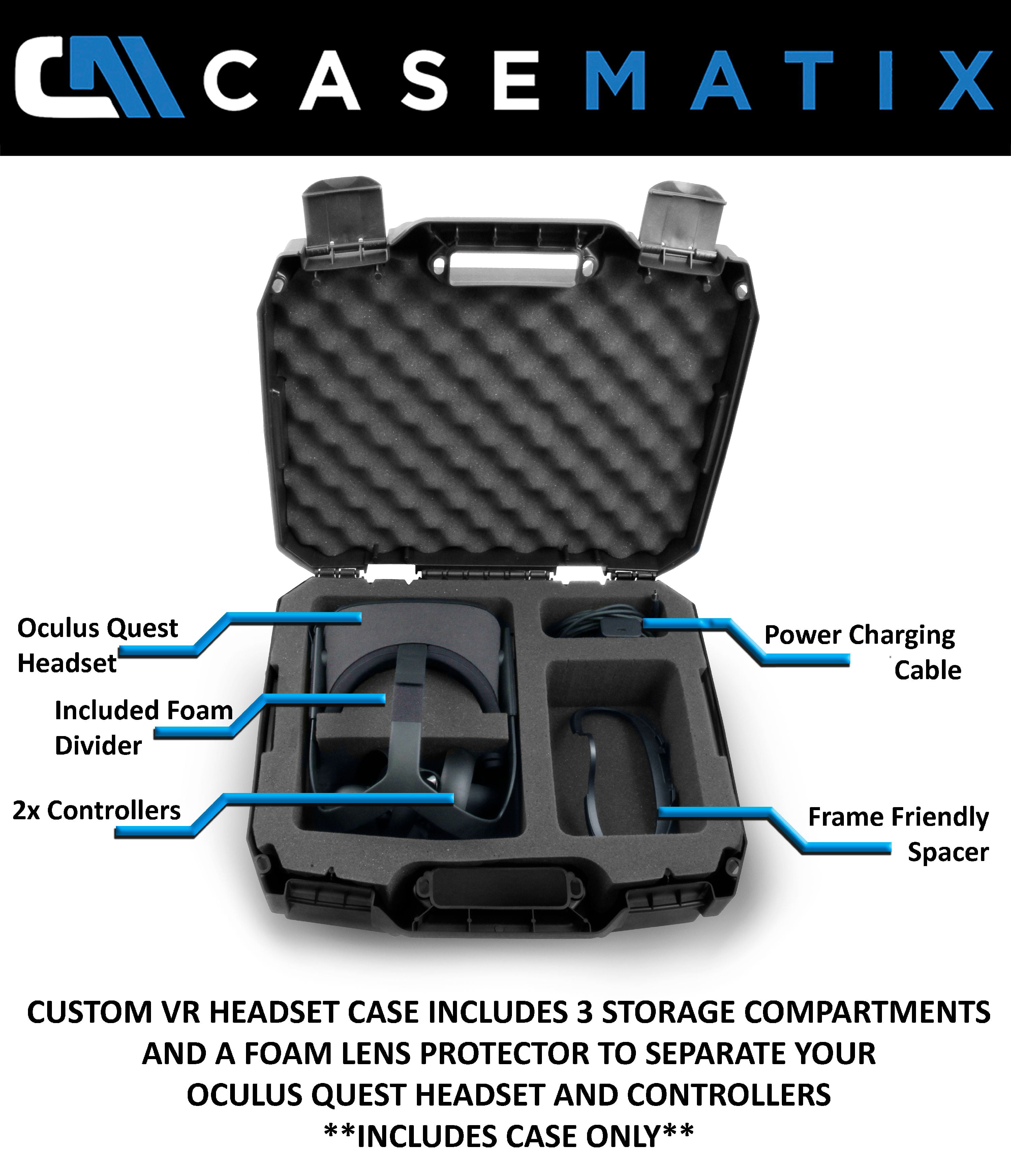 Casematix 18 Inch Waterproof Vr Headset Case Compatible with 2019 Oculus Quest and Controllers in Customizable Foam