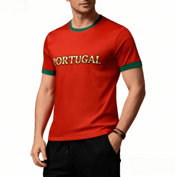 Portugal Men's Soccer T-Shirt Short Sleeve Sports Training Football Shirt Athletic Tops Red M