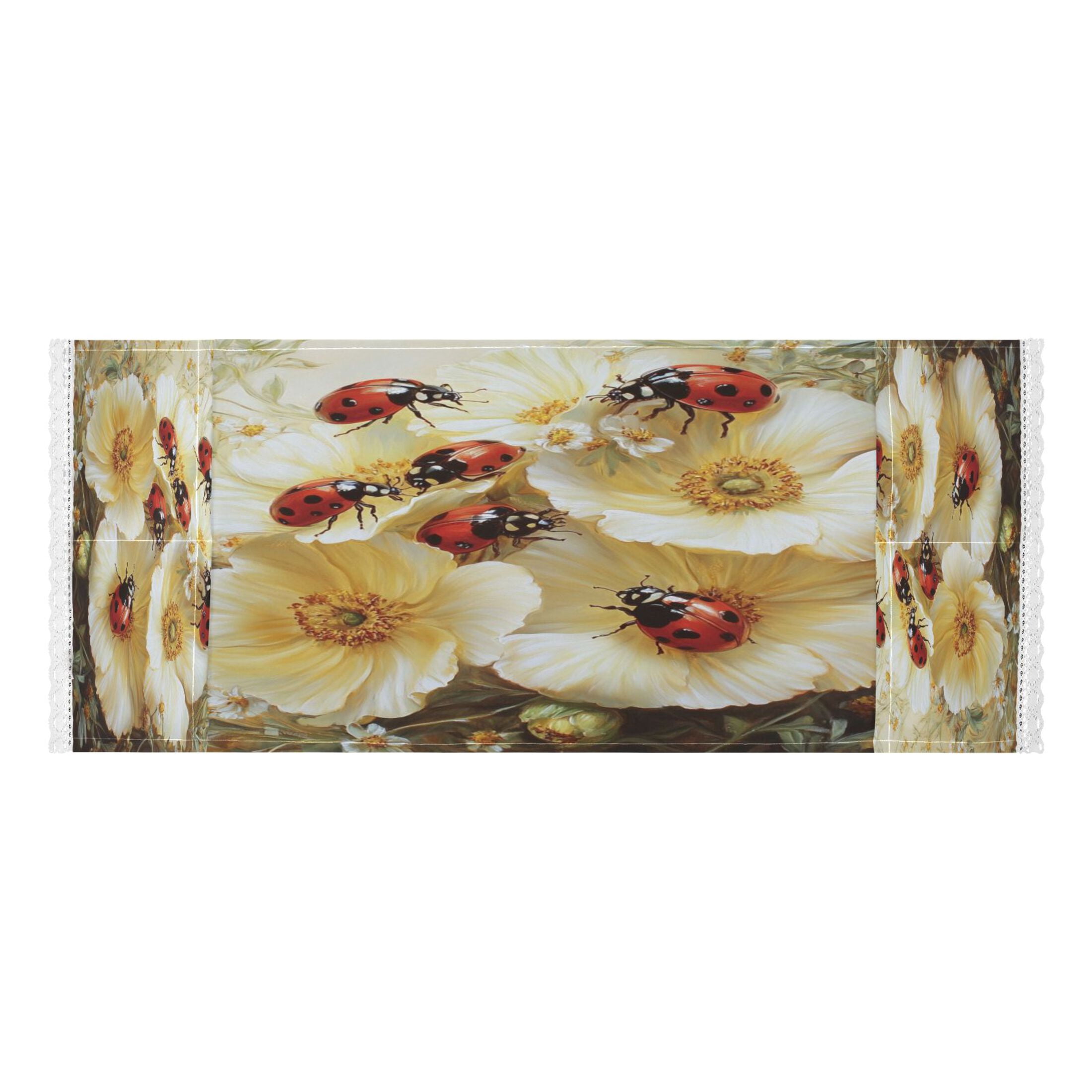 Washing Machine Cover 51.2x22in, Durable Polyester Dust Cover with Lace Trim and Side Pocket for Appliances Ladybugs Picking Flowers